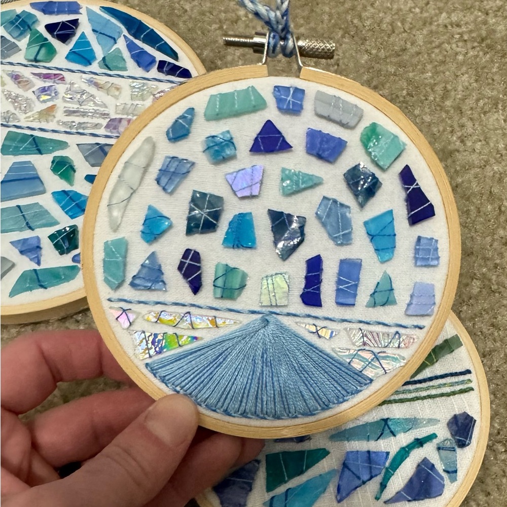 *HANDMADE* Custom Hand Stitched Glass Hoop Decor - Picture 4 of 5